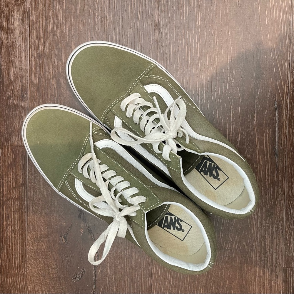 olive green old skool vans sneakers